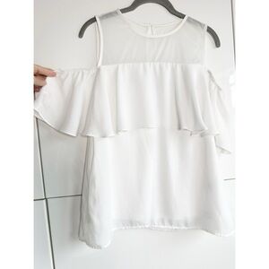 Jules & Leopold White Cold Shoulder Blouse Top Size Small Ruffle